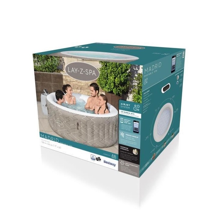 Spa gonflable BESTWAY - Lay-Z-Spa Madrid - 180 x 66 cm - 2 a 4 places