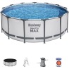 Kit Piscine hors sol tubulaire BESTWAY Steel Pro Max - 396 x 122 cm - Ronde (Livrée avec pompe de filtration, échelle + bâche