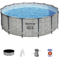 Kit Piscine hors sol tubulaire BESTWAY Steel Pro Max™ - 427 x 122 cm - Ronde (Livrée avec pompe de filtration, échelle + bâ