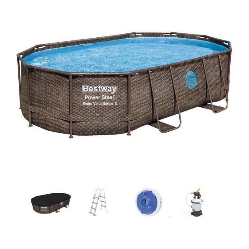 Kit Piscine hors sol tubulaire BESTWAY - Power Steel™ - 488 x 305 x 107 cm - Ovale (Avec filtre a sable, échelle, bâche, dif