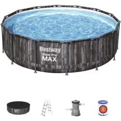 Kit Piscine hors sol tubulaire BESTWAY Steel Pro Max™ - 427 x 107 cm - Ronde (Livrée avec pompe de filtration, échelle)