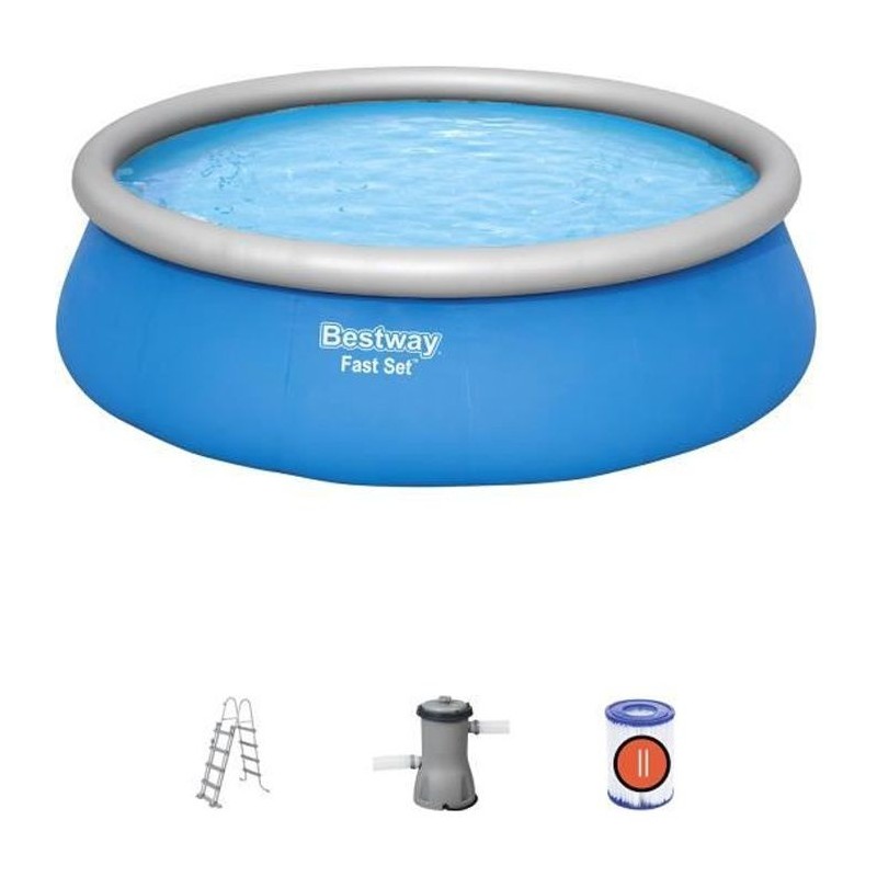 Kit Piscine hors sol autoportante BESTWAY - Fast Set - 457 x 122 cm - Ronde (Livrée avec filtre a cartouche + échelle de sécu