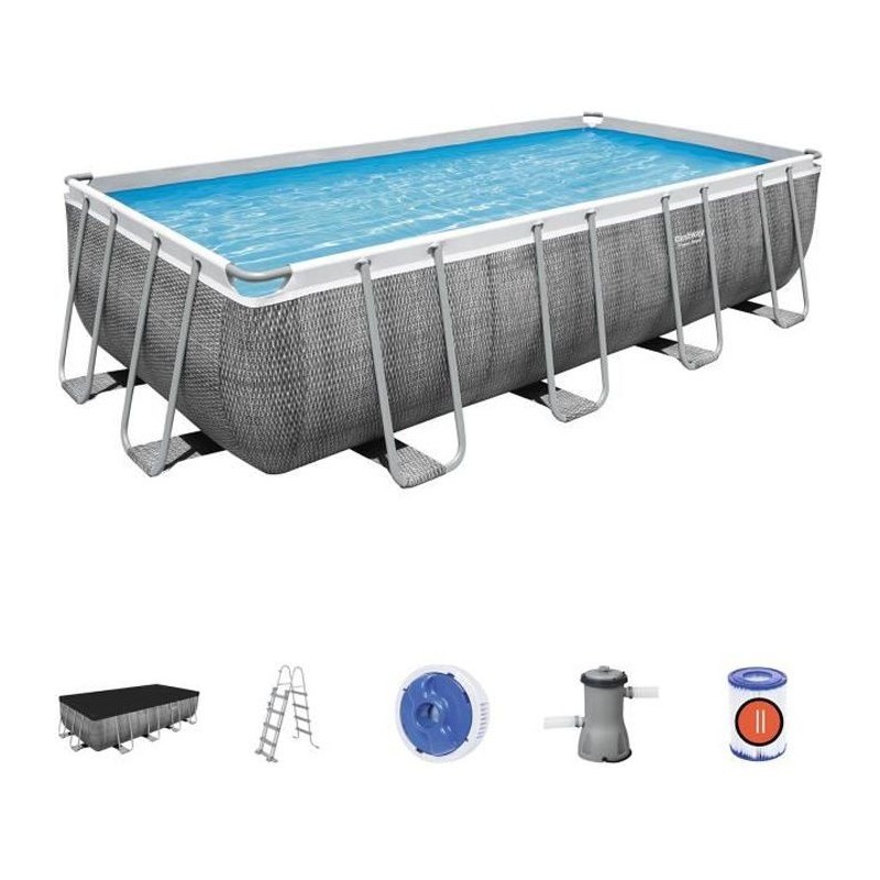 Kit Piscine hors sol tubulaire BESTWAY Power Steel™- 488 x 244 x 122 cm - Rectangulaire (Avec échelle, bâche, épurateur a c