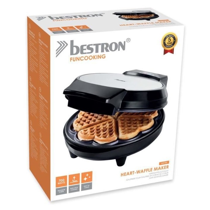 BESTRON AWM700S - Gaufrier classique en forme de coeur avec revetement