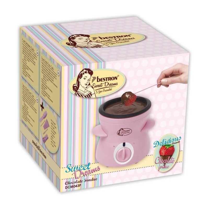 Bestron Appareil a fondue au chocolat pour 2 personnes, Inclut 10 piques, 10 fourchettes et 1 spatule, 25 Watts, Couleur: rose