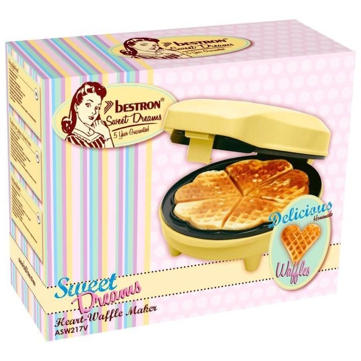 Bestron Gaufrier pour gaufres classiques en forme de coeur, Gaufrier a