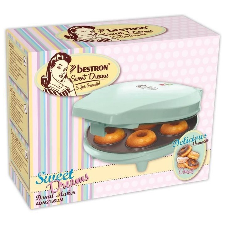Bestron Appareil a donuts au design rétro, Sweet Dreams, Revetement a