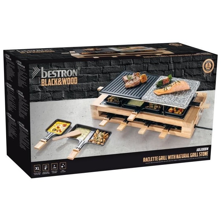 Bestron Appareil a raclette électrique jusqu'a 8 personnes avec pierr