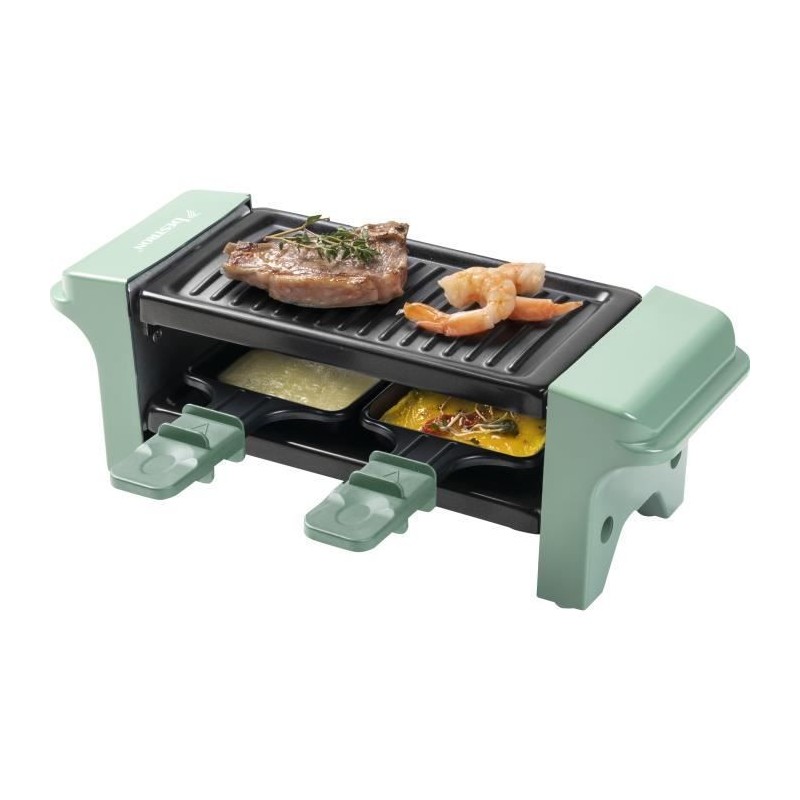 Bestron Appareil a raclette, Mini Grill pour 1 a 2 personnes, avec 2 poelons et 2 spatules, avec revetement antiadhésif, menthe