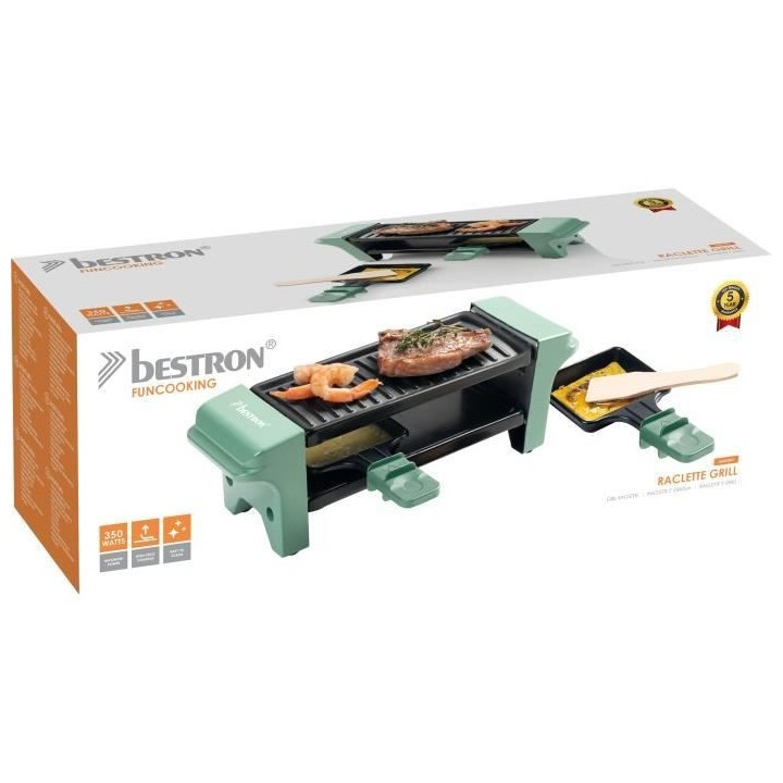 Bestron Appareil a raclette, Mini Grill pour 1 a 2 personnes, avec 2 p