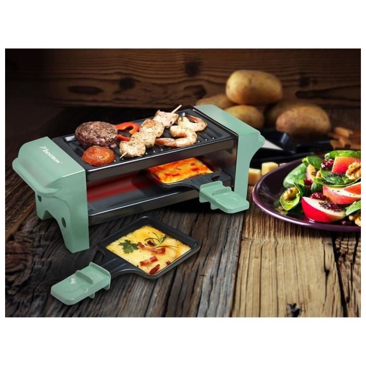 Bestron Appareil a raclette, Mini Grill pour 1 a 2 personnes, avec 2 p