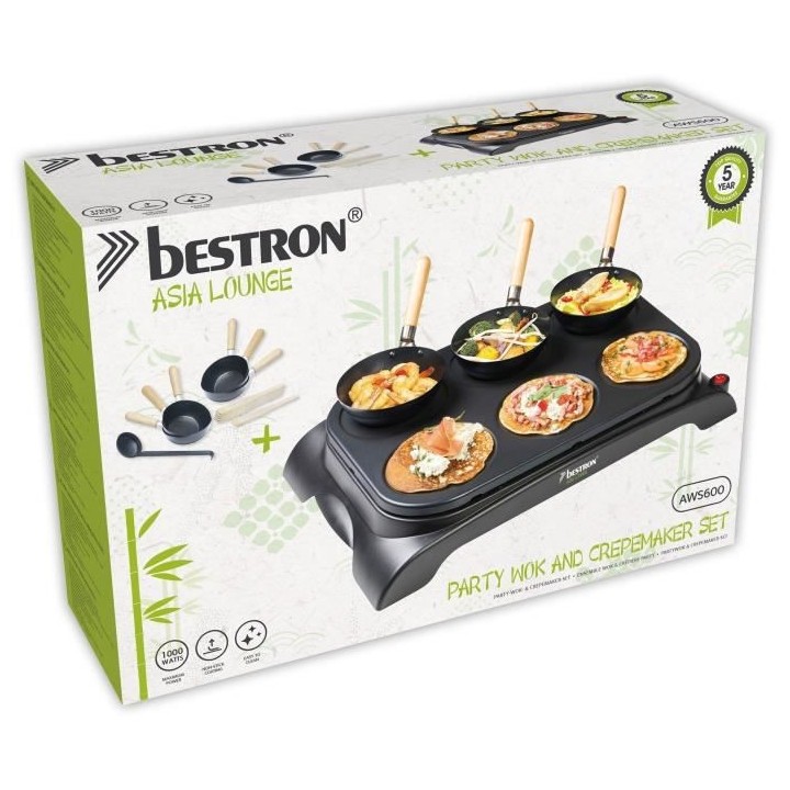 Bestron Service Party Wok électrique, Grill de table avec mini poeles