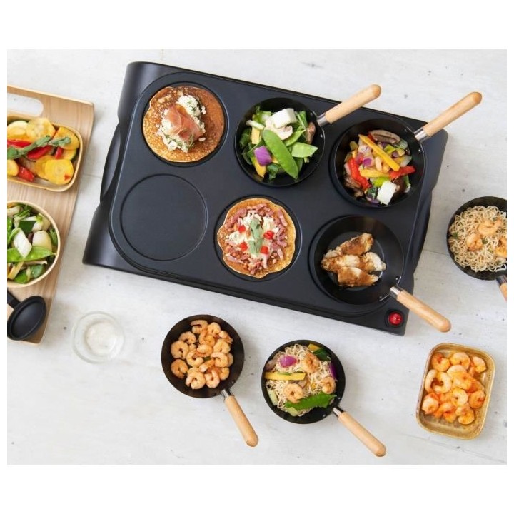 Bestron Service Party Wok électrique, Grill de table avec mini poeles