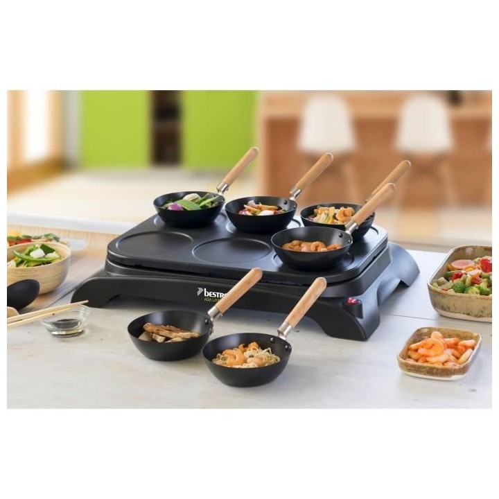 Bestron Service Party Wok électrique, Grill de table avec mini poeles
