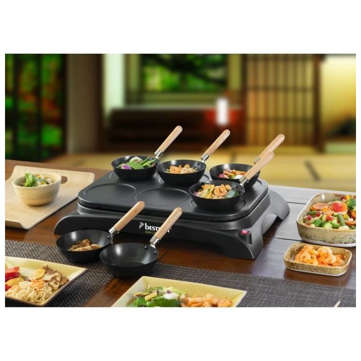 Bestron Service Party Wok électrique, Grill de table avec mini poeles