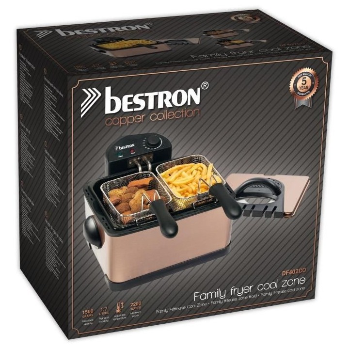 Bestron Friteuse a huile XL avec 3 paniers a friture, Inclut la techno