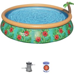 Kit Piscine hors sol autoportante BESTWAY - Fast Set - 457 x 84 cm - Ronde (Livrée avec une pompe de filtration et une échelle