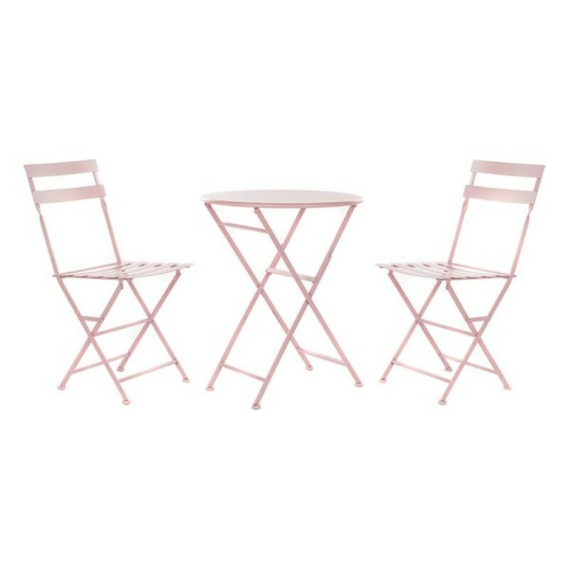 Ensemble Table + 2 Chaises DKD Home Decor MB-177410 Rose Métal 60 x 60 x 75 cm (3 pcs)