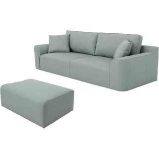 Canapé d'angle - BIG JOHN - Tissu bleu gris - Pouf assorti - L 272 x