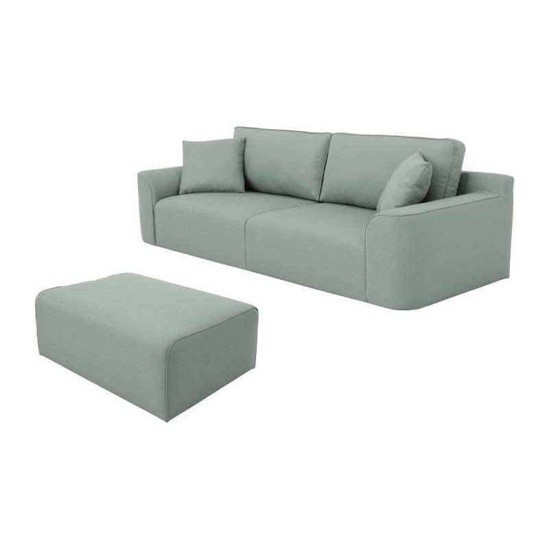 Canapé d'angle - BIG JOHN - Tissu bleu gris - Pouf assorti - L 272 x P 106 x H 95 cm