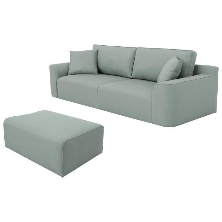 Canapé d'angle - BIG JOHN - Tissu bleu gris - Pouf assorti - L 272 x