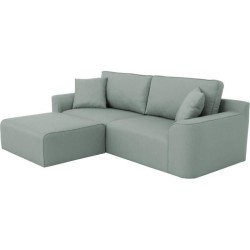 Canapé d'angle - BIG JOHN - Tissu bleu gris - Pouf assorti - L 272 x P 106 x H 95 cm