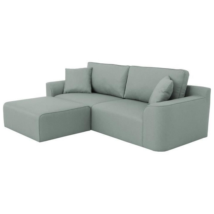 Canapé d'angle - BIG JOHN - Tissu bleu gris - Pouf assorti - L 272 x