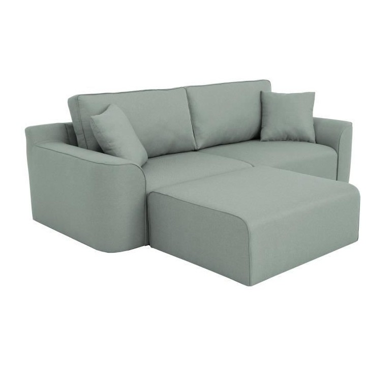 Canapé d'angle - BIG JOHN - Tissu bleu gris - Pouf assorti - L 272 x