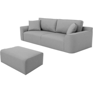 Canapé d'angle - BIG JOHN - Tissu Gris - Pouf assorti - L 272 x P 106