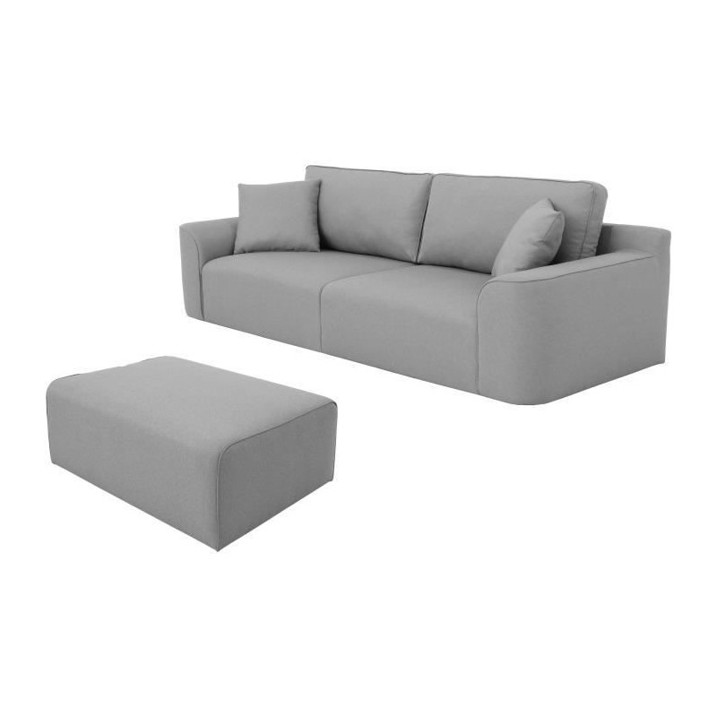 Canapé d'angle - BIG JOHN - Tissu Gris - Pouf assorti - L 272 x P 106 x H 95 cm