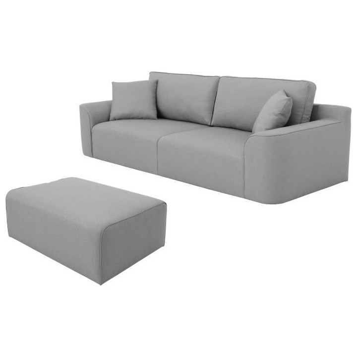 Canapé d'angle - BIG JOHN - Tissu Gris - Pouf assorti - L 272 x P 106