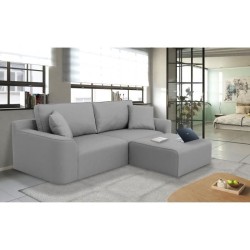 Canapé d'angle - BIG JOHN - Tissu Gris - Pouf assorti - L 272 x P 106 x H 95 cm