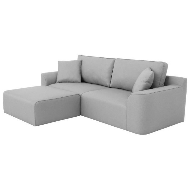 Canapé d'angle - BIG JOHN - Tissu Gris - Pouf assorti - L 272 x P 106
