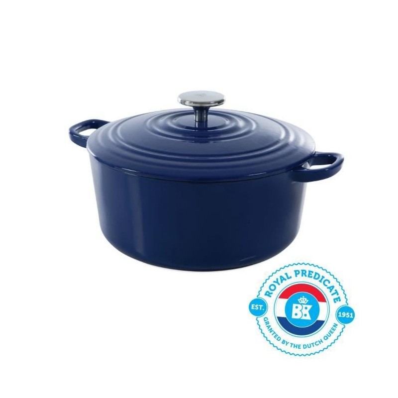 BK Cookware H6074.528 BK Bourgogne Cocotte en Fonte - Ronde - 28 cm - 6.7L - Revetement émaillé - Couvercle avec Anneaux