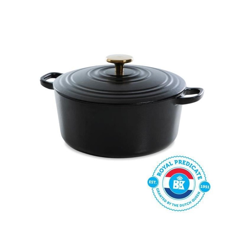 BK Cookware H6079.528 BK Bourgogne Cocotte en Fonte - Ronde - 28 cm - 6.7L - Revetement émaillé - Couvercle avec Anneaux