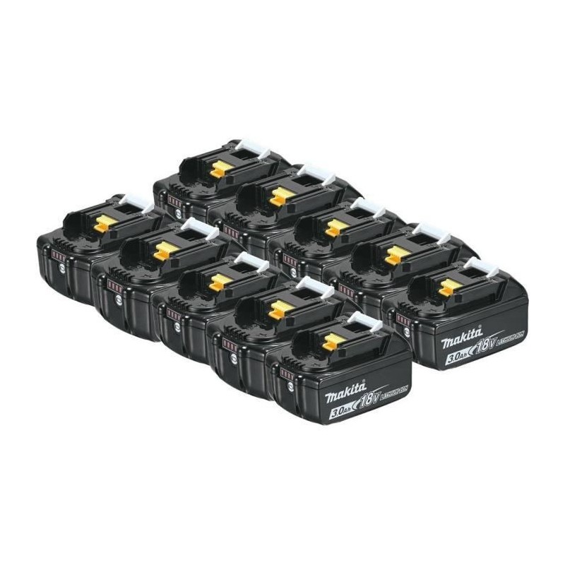 MAKITA Pack de 10 batteries BL1830B avec témoin de charge - 18 V 3Ah Li-ion