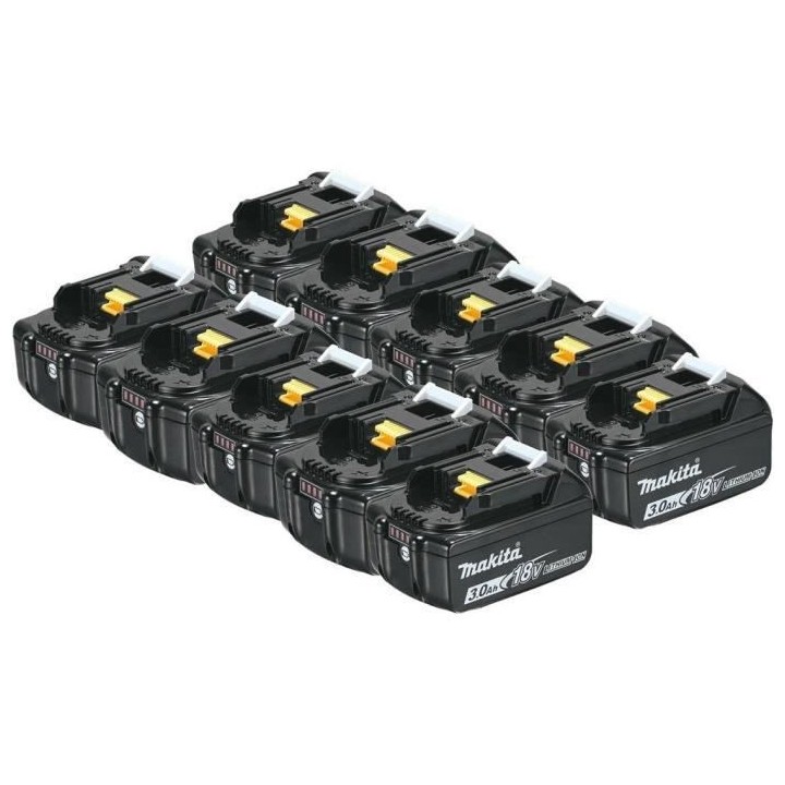 MAKITA Pack de 10 batteries BL1830B avec témoin de charge - 18 V 3Ah