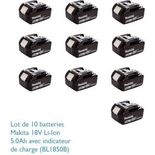 MAKITA Pack de 10 batteries BL1850B avec témoin de charge - 18 V 5Ah