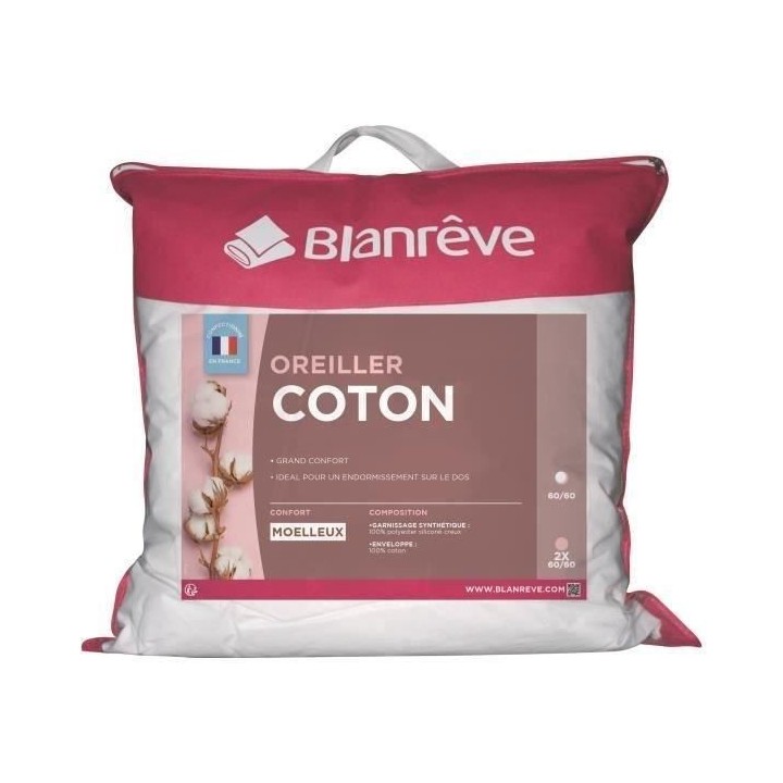 BLANREVE Oreiller en coton - 60 x 60 cm - Blanc
