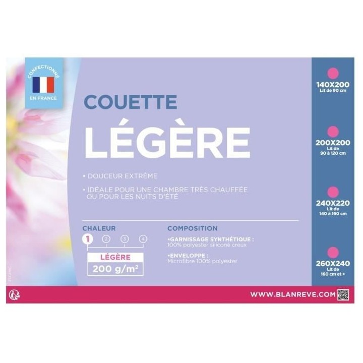 BLANREVE Couette légere en microfibre - 140 x 200 cm - Blanc