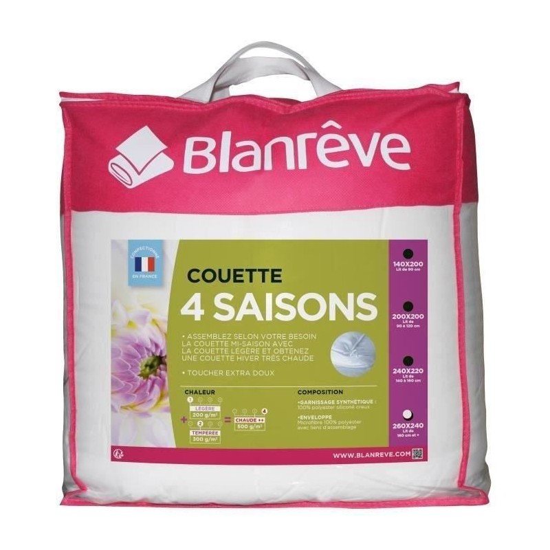 BLANREVE Couette 4 saisons - 240 x 260 cm - Blanc