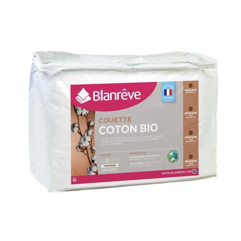 BLANREVE Couette tempérée Coton BIO - 300g/m² - 140x200cm