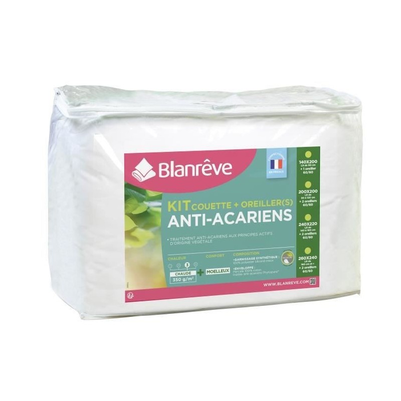 BLANREVE Pack Couette chaude et Oreiller Percale - Anti-acariens - 140x200cm