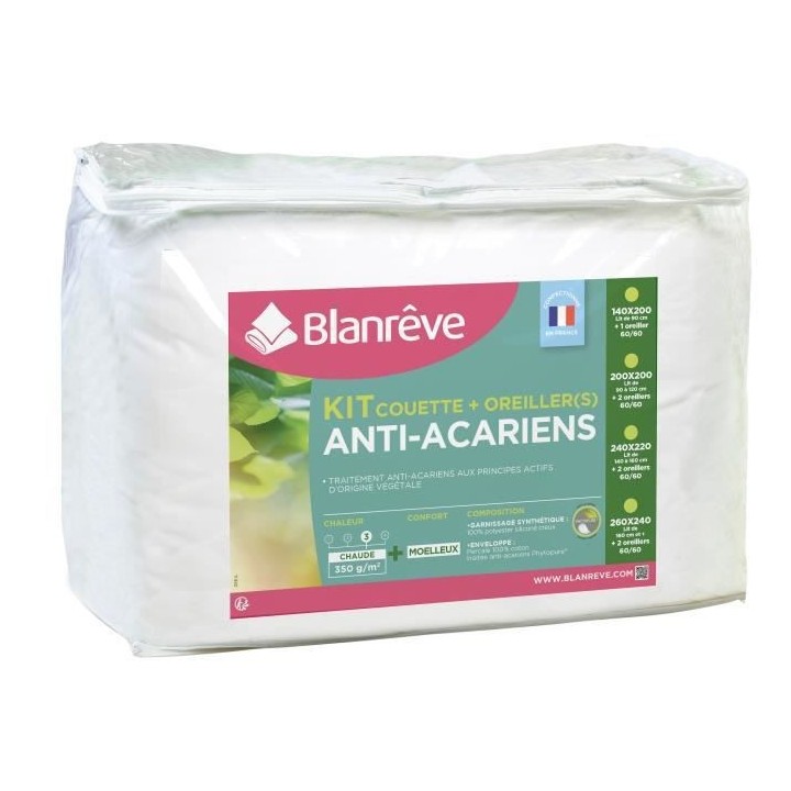 BLANREVE Pack Couette chaude et Oreiller Percale - Anti-acariens - 240