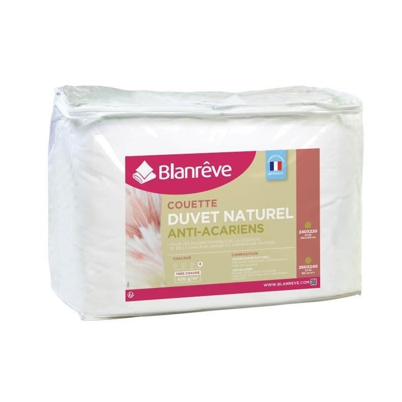 BLANREVE Couette Naturelle Duvet Percale de Coton - Anti-acariens - 220x240cm