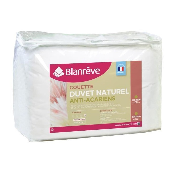 BLANREVE Couette Naturelle Duvet Percale de Coton - Anti-acariens - 24