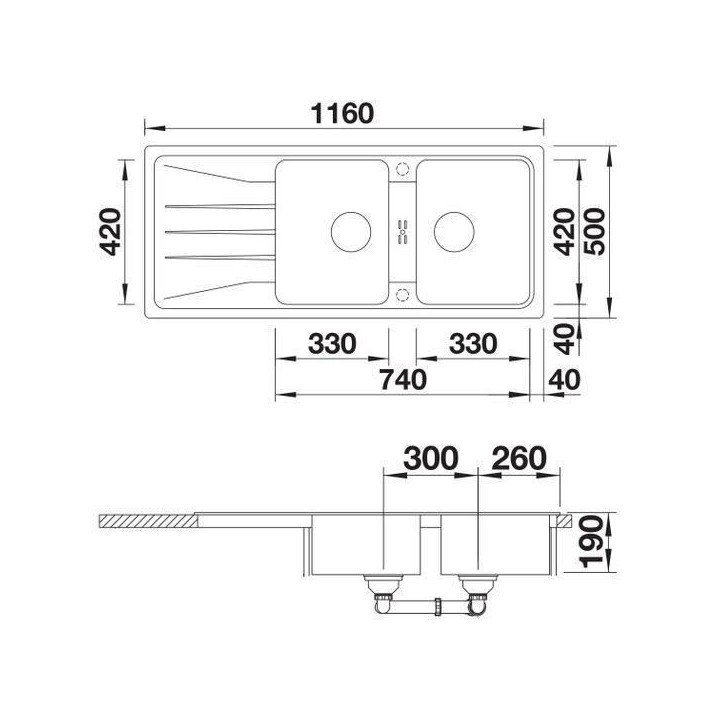 �évier cuisine Silgranit© gris rocher 116 x 50 cm, a encastrer, 2