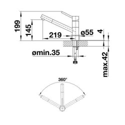 Mitigeur, robinet cuisine, bec droit orientable 360ø, BLANCO KANO, chromé, robinetterie cartouche céramique