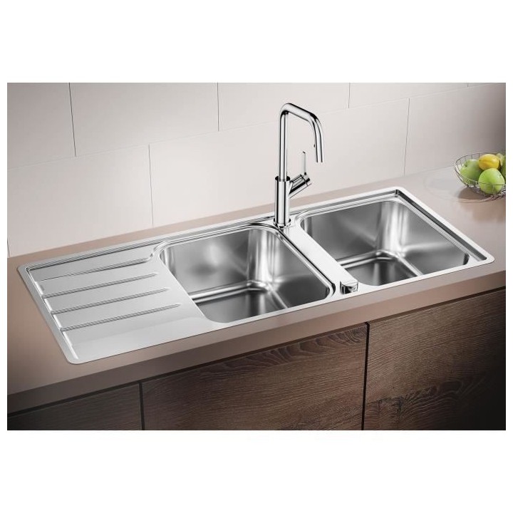 BLANCO Lemis 8S-IF - évier - Inox brossé - 2 cuves - égouttoir rév
