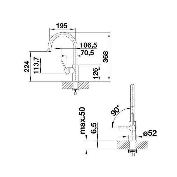 Mitigeur, robinet cuisine, bec col de cygne orientable 360ø, BLANCO C